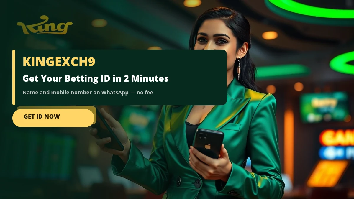 KingExch9 betting ID banner showing a new King Exchange 9 account being created on WhatsApp in two minutes